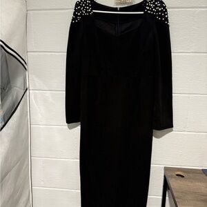 Elegant Black Dress with Pearl Accents